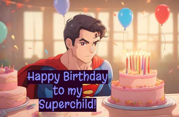 Superman-with-birthday-cake-candles-and-birthday-balloons. Happy birthday to our superboy