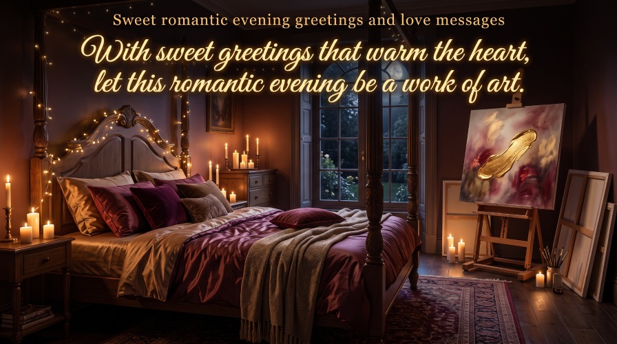 Sweet romantic evening greetings and love messages - let this romantic evening be a work of art